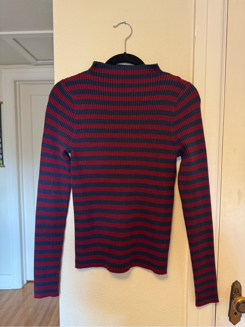 Madewell Navy and Red Striped Ribbed Sweater Top